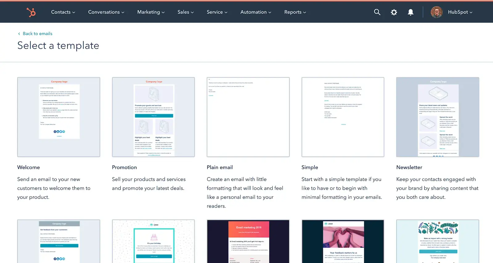 captura de pantalla de la interfaz de usuario del software de email marketing de HubSpot para organización de eventos