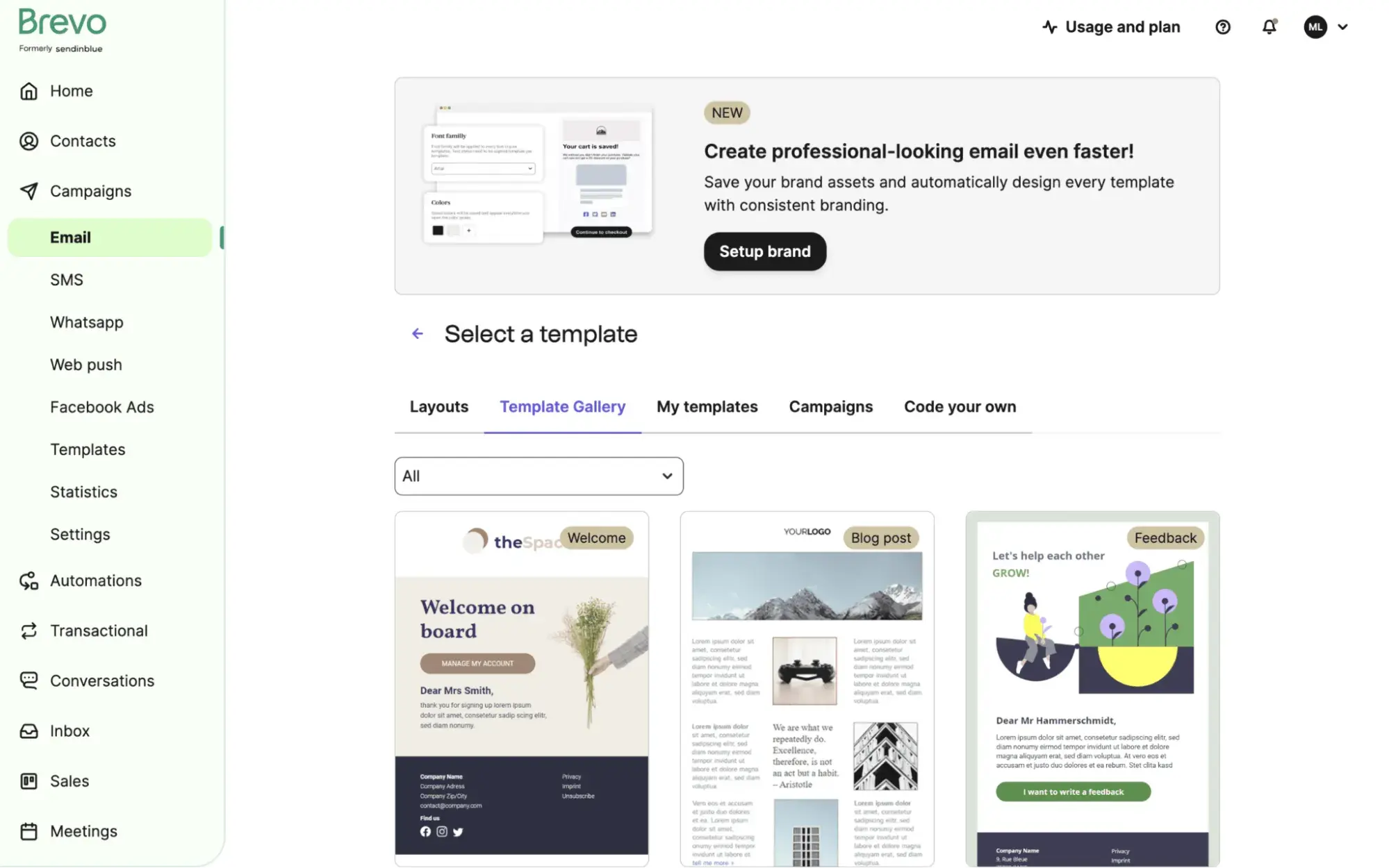 captura de pantalla de la interfaz de usuario del software de email marketing de Brevo para organización de eventos