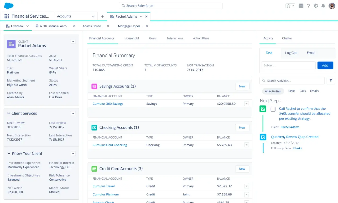 captura de pantalla de la interfaz de usuario del software de email marketing de Salesforce Financial Services Cloud