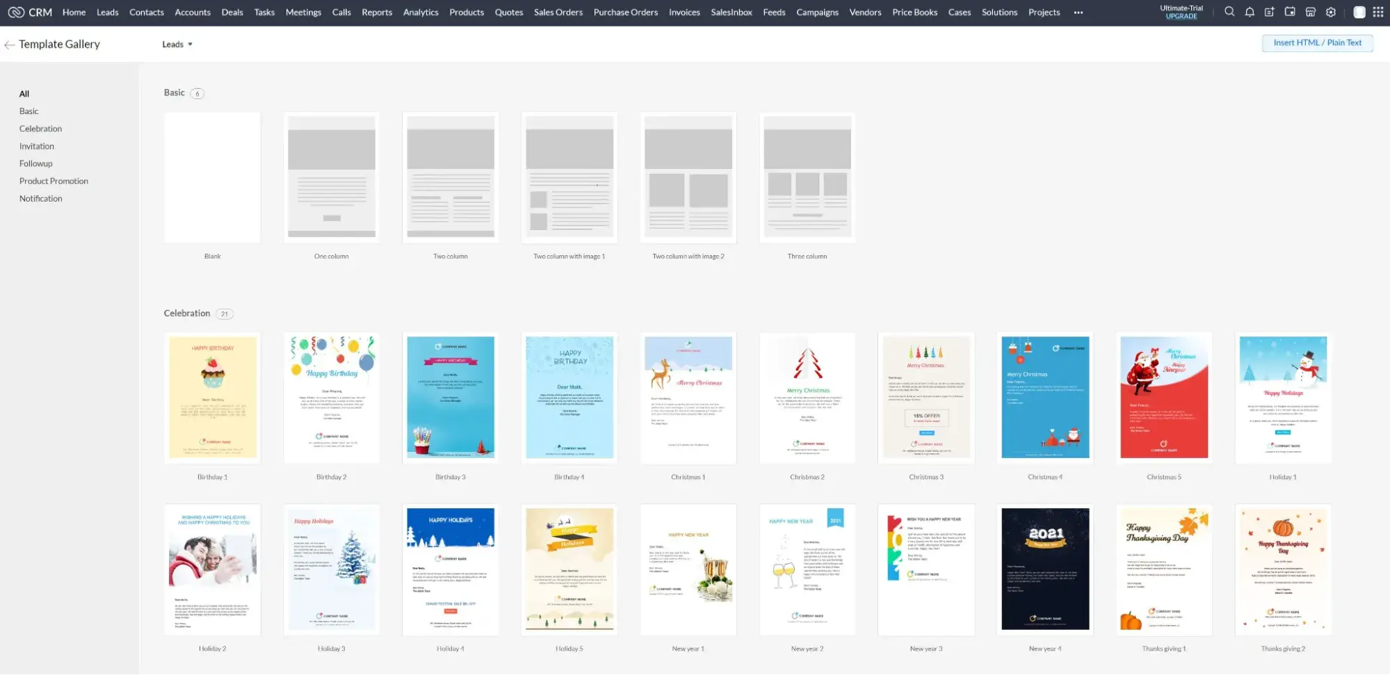 captura de pantalla de la interfaz de usuario de email marketing de Zoho CRM para finanzas