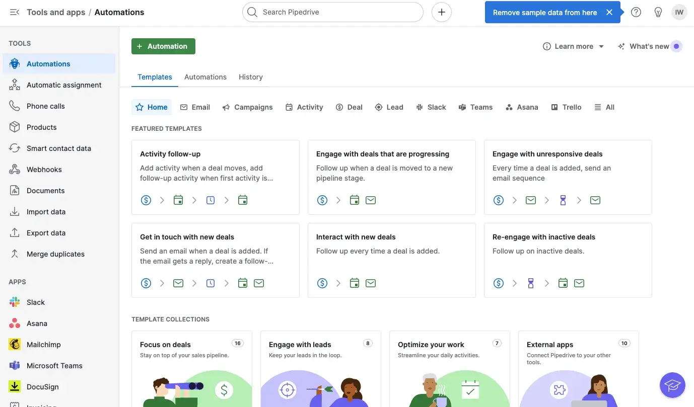 captura de pantalla de la interfaz de usuario de email marketing de Pipedrive