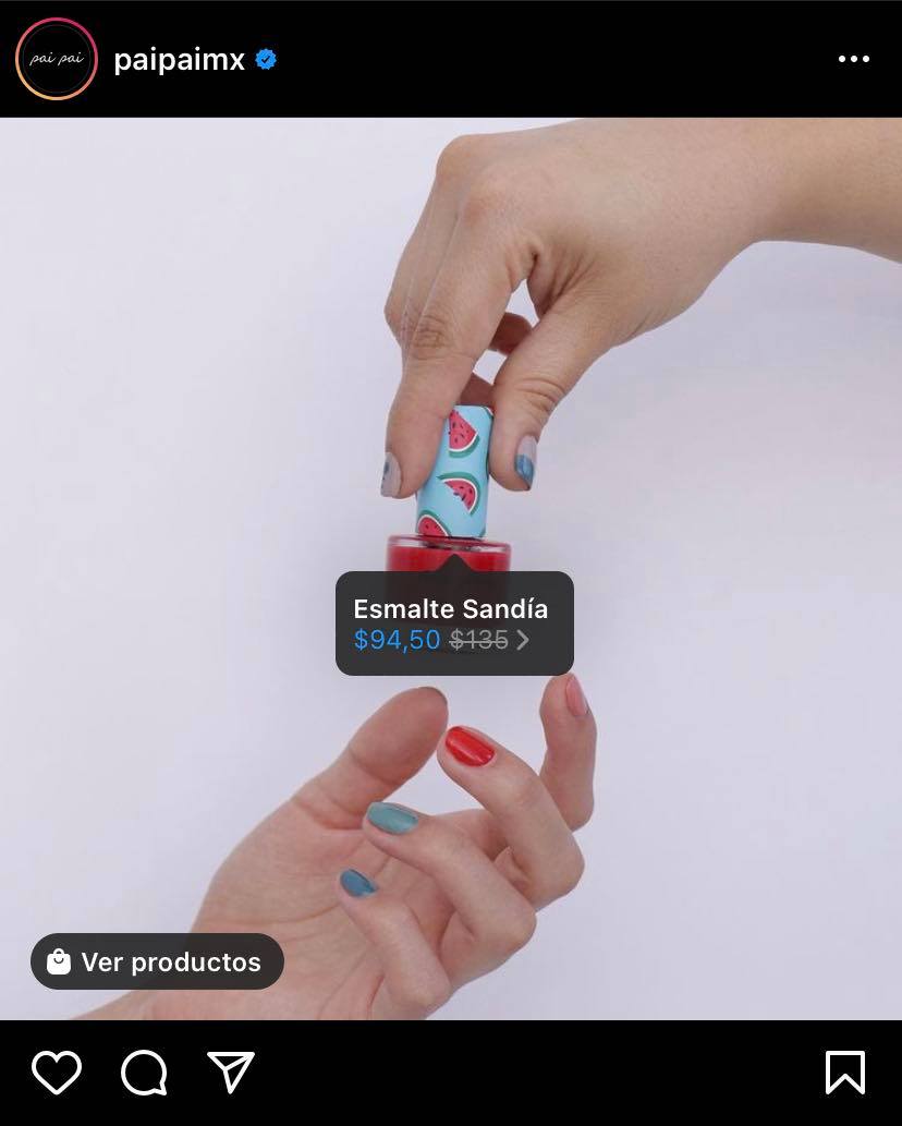 Publicación de venta en Instagram de la cuenta de cosméticos paipai