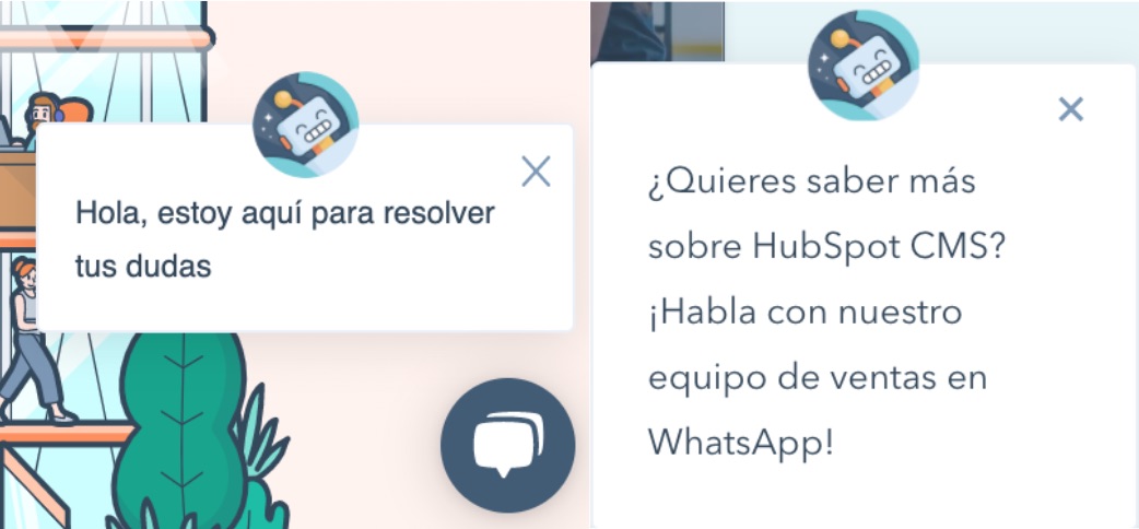 Ejemplo de conversaciones de chat web en HubSpot
