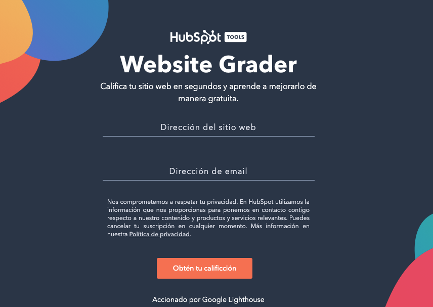 Website Grader, herramienta gratuita de HubSpot para medir y mejorar la velocidad de carga de páginas y sitios web