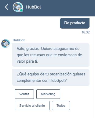 Chatbots optimizados por HubSpot: ejemplo de conversación