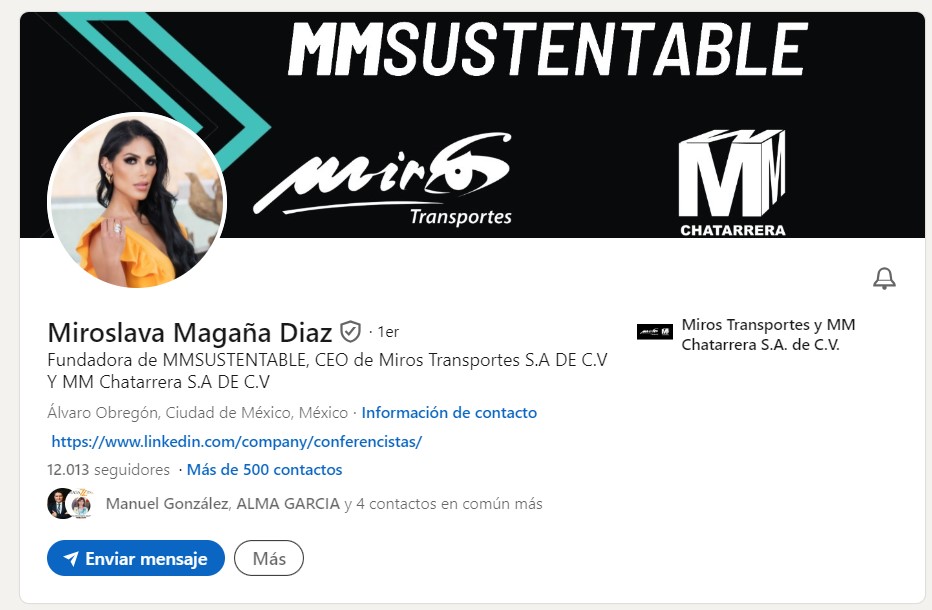 Ejemplo de perfil en LinkedIn de Miroslava Magaña