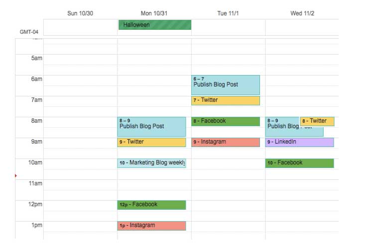 Ejemplo de calendario de contenidos de redes sociales con Google Drive
