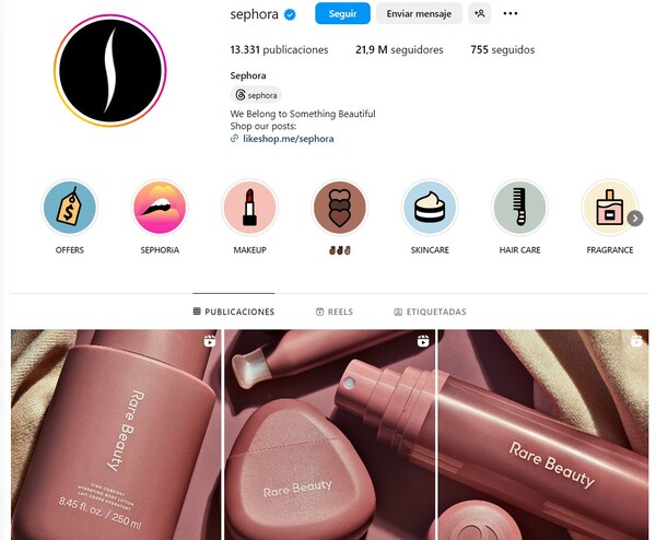ejemplos de Instagram para empresas exitosos - Sephora
