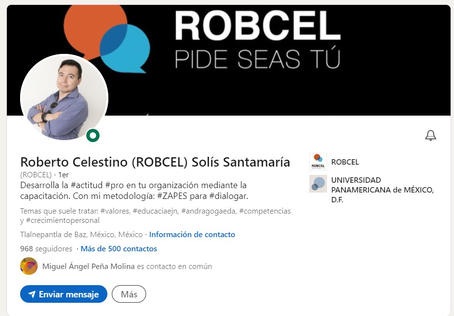 Ejemplo de perfil en LinkedIn de Roberto Celestino