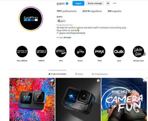 ejemplos de Instagram para empresas exitosos - GoPro