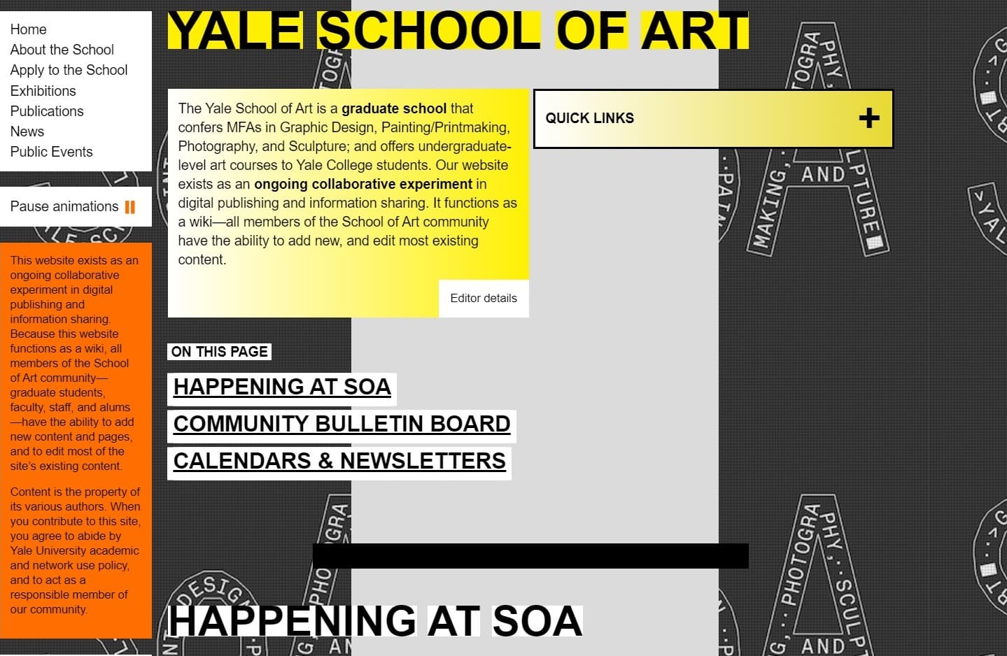 usabilidad web ejemplos: Yale School of Art