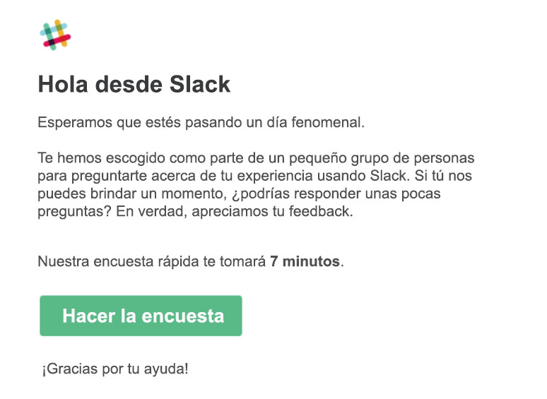 Ejemplo de encuesta de satisfacción al cliente de Slack