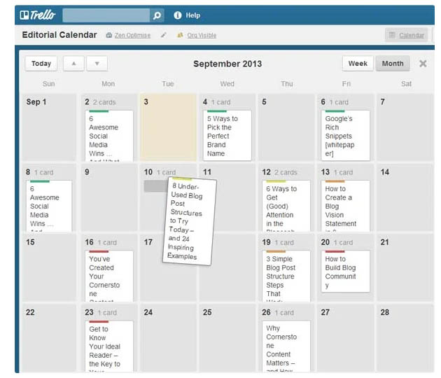 Herramientas para gestión de calendario de contenidos: Trello