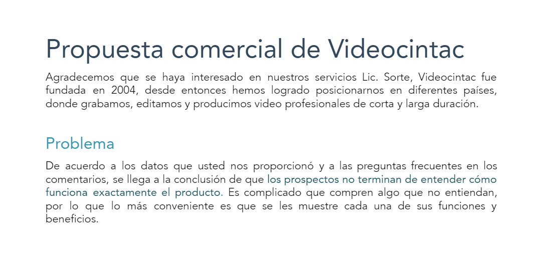 Ejemplo de propuesta comercial de video: producción de video