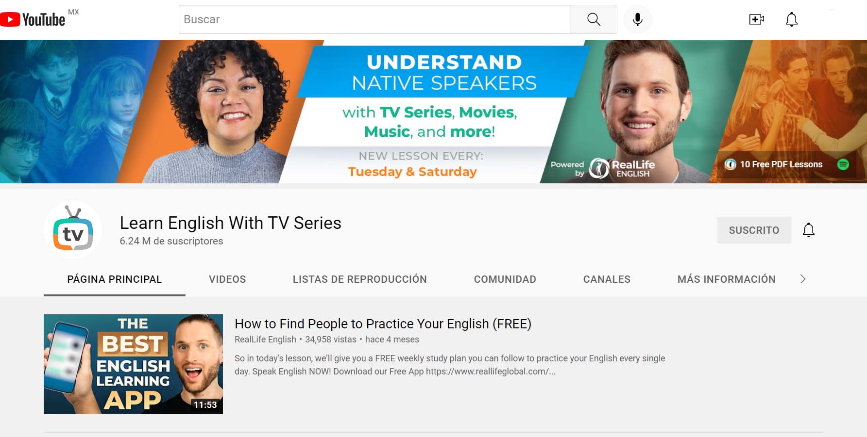 ejemplos de portadas de YouTube: Learn English with TV Series