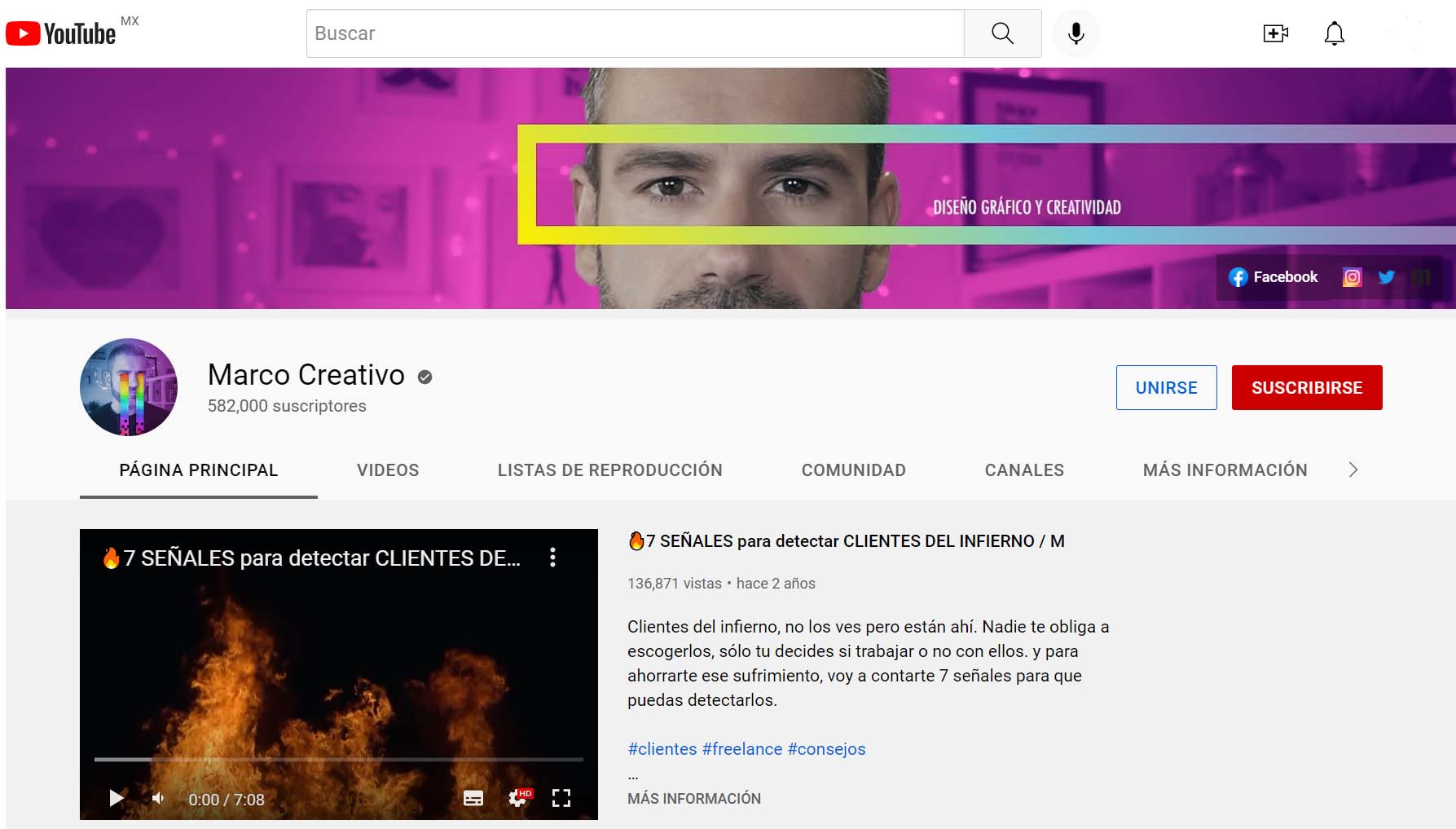 ejemplos de banners para YouTube: Marco Creativo