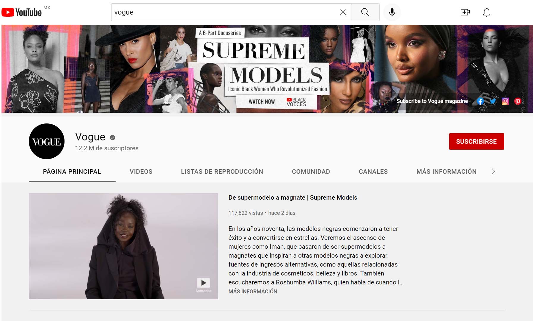 banners de YouTube - ejemplo: Vogue