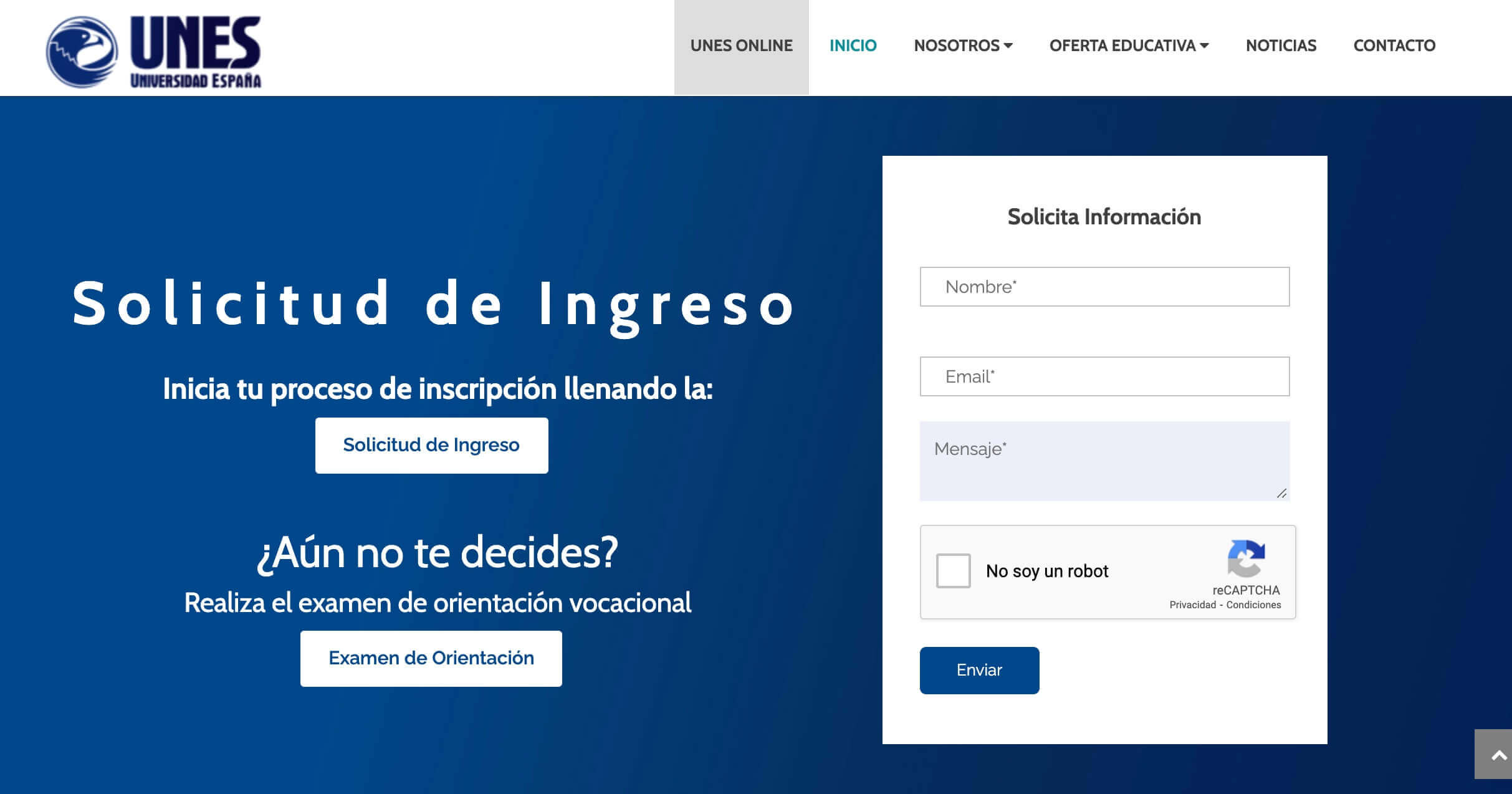 Ejemplos de landing page: Universidad España
