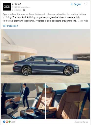 Ejemplo de publicidad en redes sociales de Audi