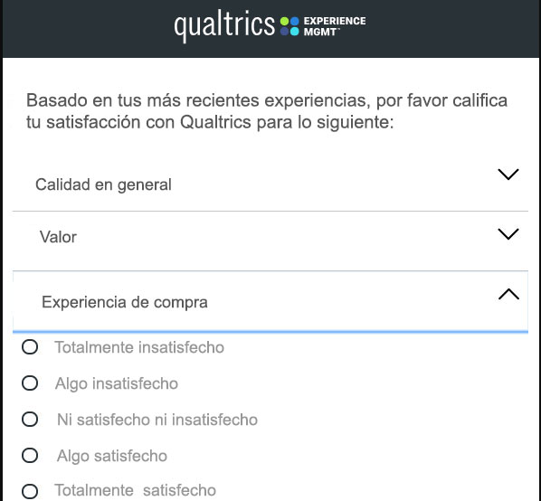 Ejemplo de encuesta de satisfacción al cliente de Qualtrics