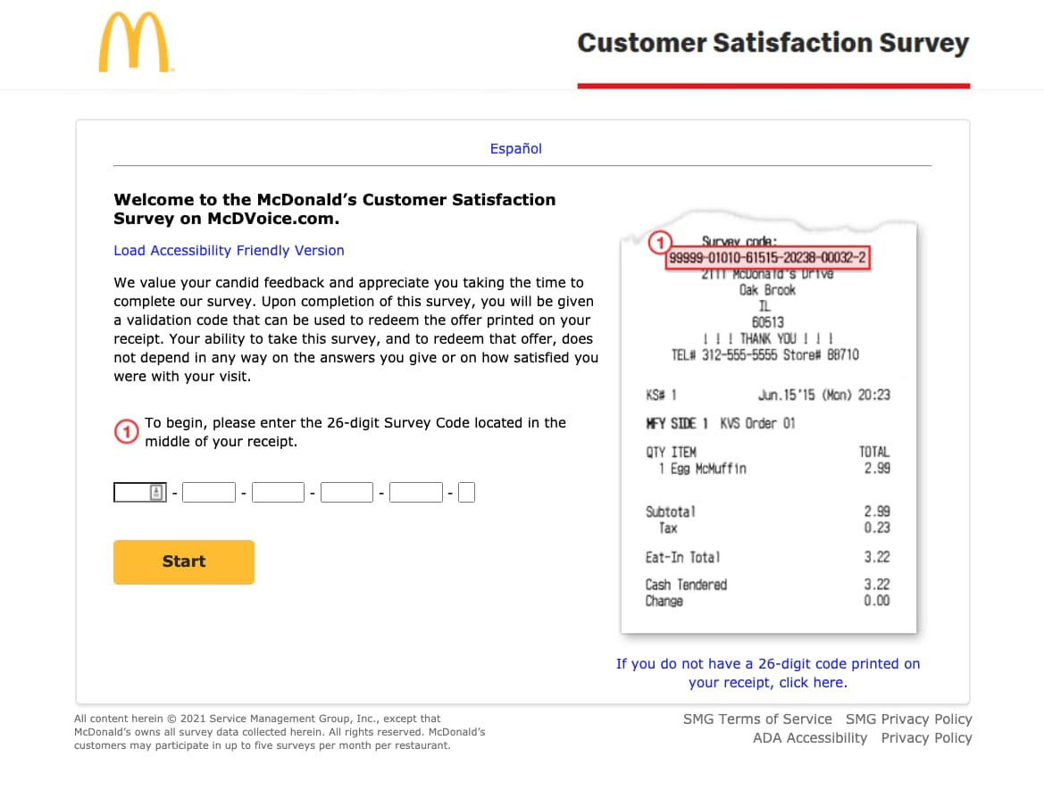 Ejemplo de encuesta de satisfacción al cliente de McDonald's