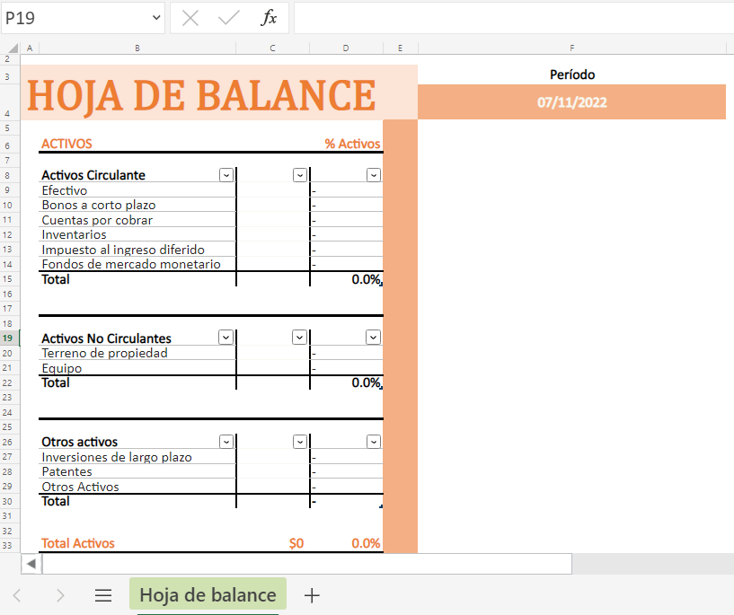 cómo hacer una hoja de balance en Excel: registrar activos