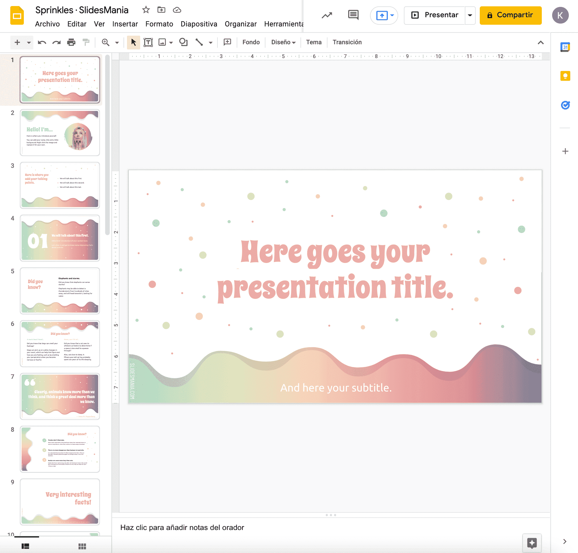 Plantilla de Google Slides gratis: Sprinkles