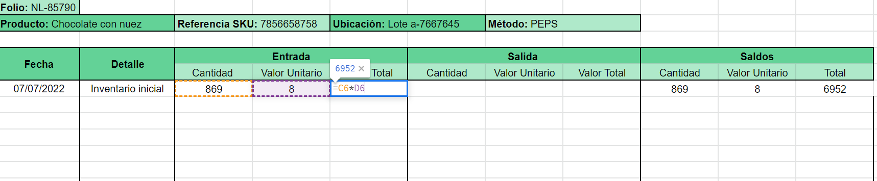 Cómo hacer un kardex de inventario en Excel: Llena los datos correspondientes