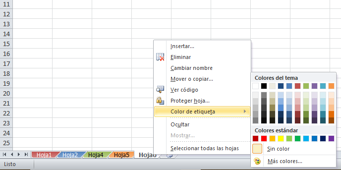 Atajo de Excel, cómo cambiar el color de la etiqueta de hoja