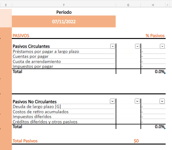 cómo hacer una hoja de balance en Excel: registrar pasivos