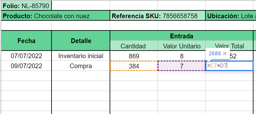 Cómo hacer un kardex de inventario en Excel: registrar entrada de mercancía