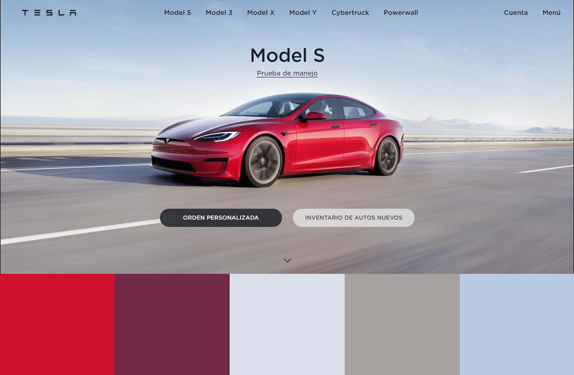 Colores para páginas web: ejemplo de Tesla
