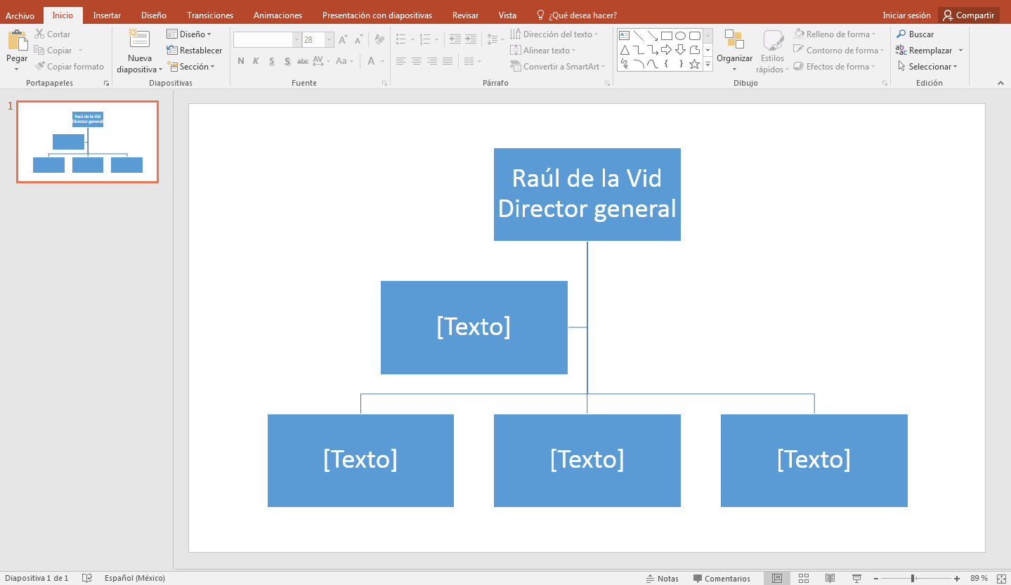 Cómo hacer un organigrama en PowerPoint: primera línea