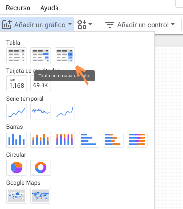 Opciones de gráfico en Google Data Studio