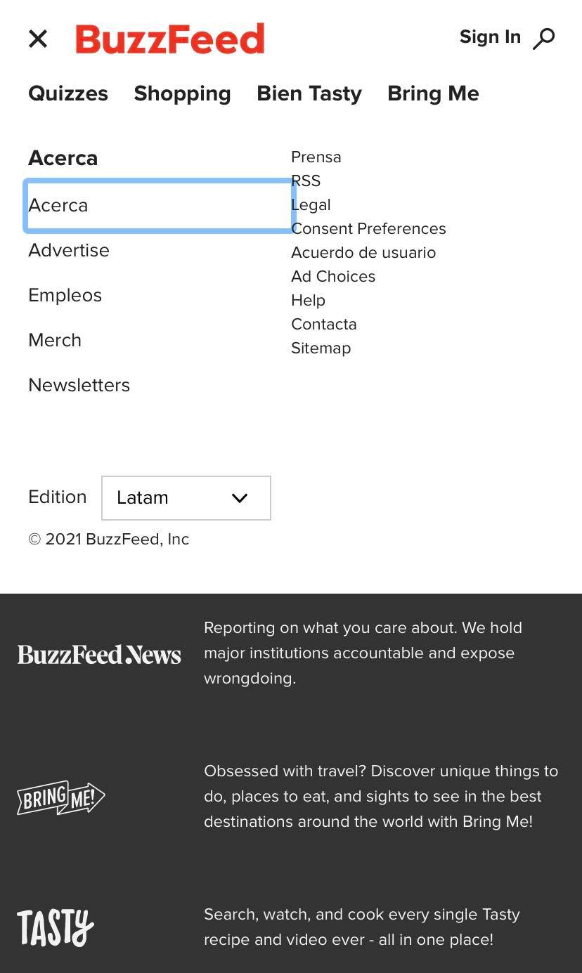Página de inicio del sitio móvil de BuzzFeed