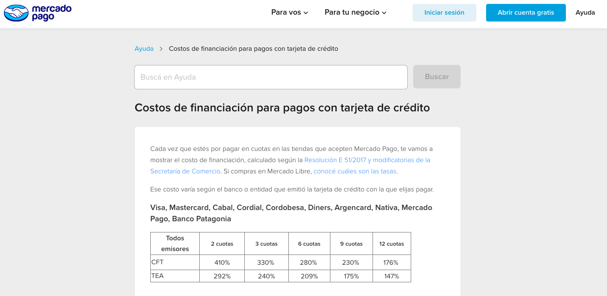 Financiación y cuotas Mercado Pago
