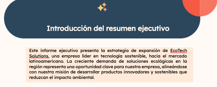 Introducción del resumen ejecutivo