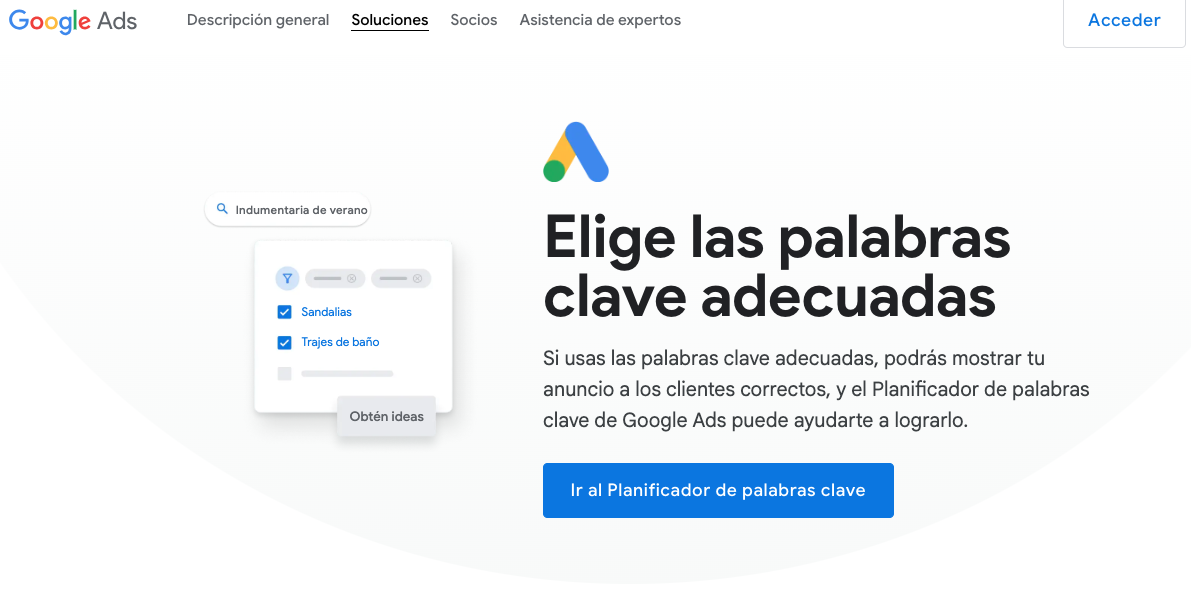ejemplo del planificador de palabras claves en Google para hacer SEO local