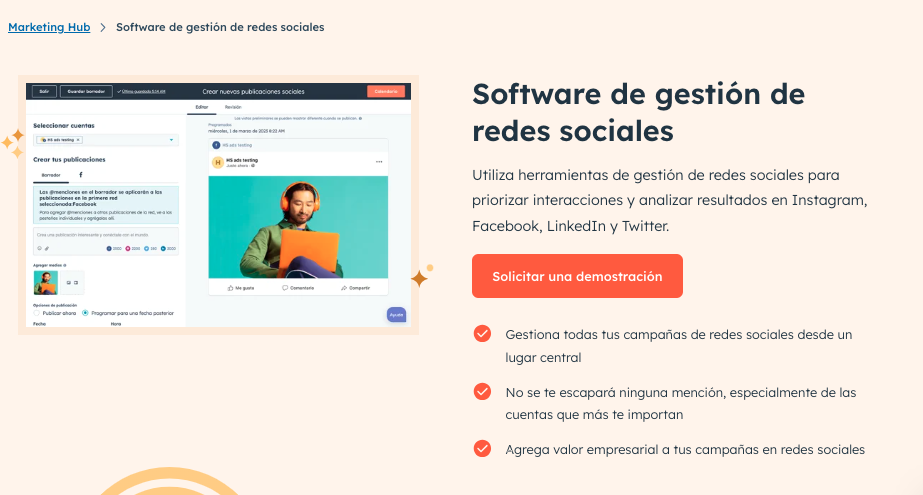 Herramientas para programar publicaciones en redes sociales: gestor de redes sociales de HubSpot