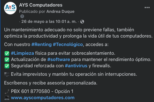 Ejemplo de tipos de contenido para marketing en facebook