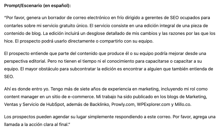 ejemplo de prompt para crear un mail frío