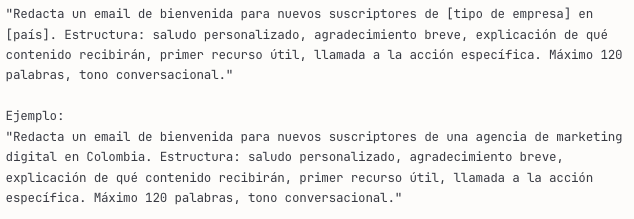 Promp para emails de bienvenida