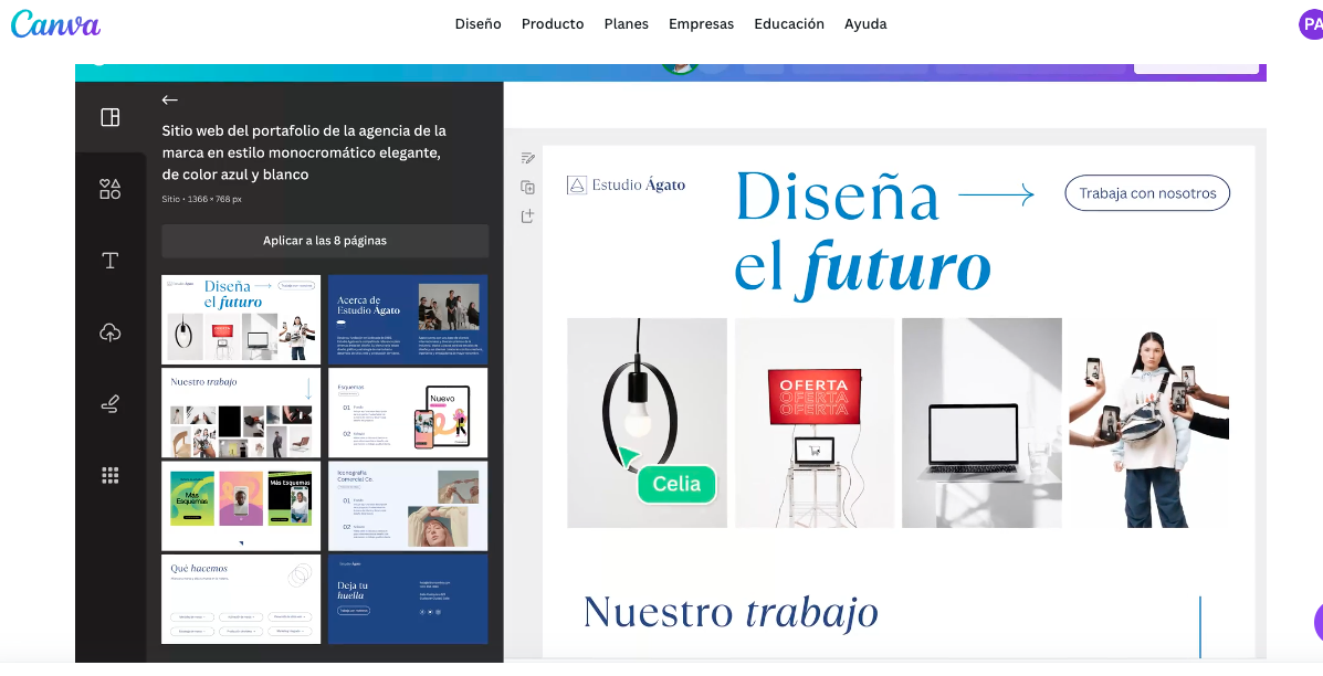 Ejemplos de herramientas para crear páginas web: Canva