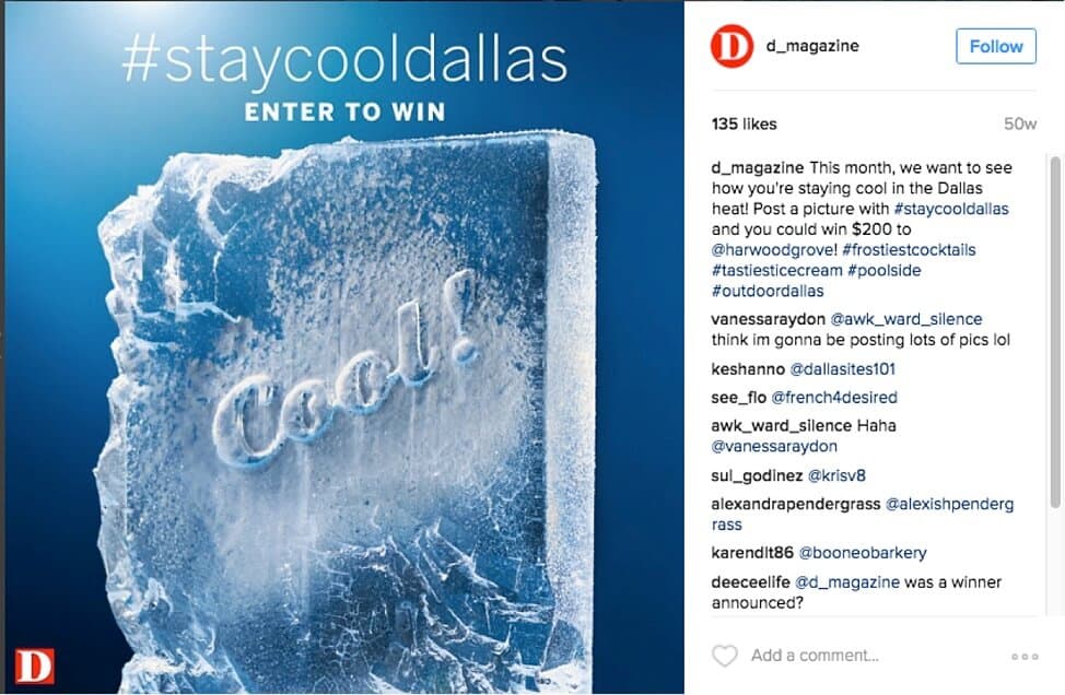 Ejemplo de hashtag para concurso en Instagram: D Magazine