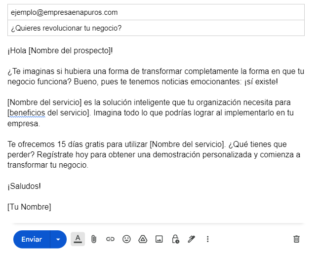 Ejemplo de correo para ofrecer un servicio llamando la atención