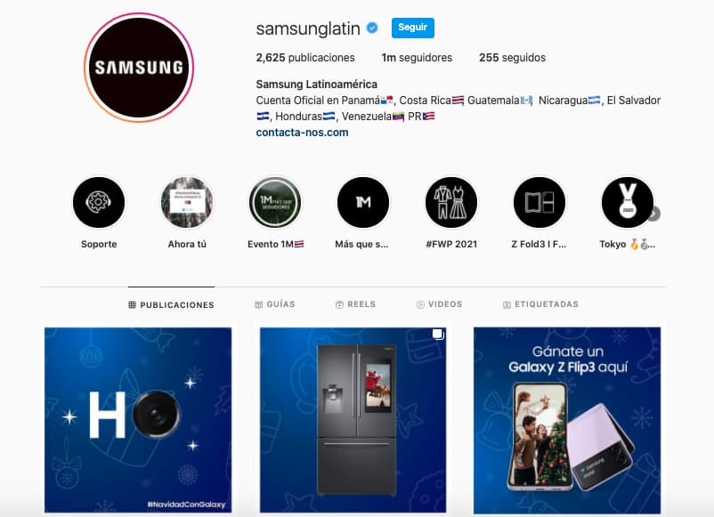 Instagram de empresa de Samsung