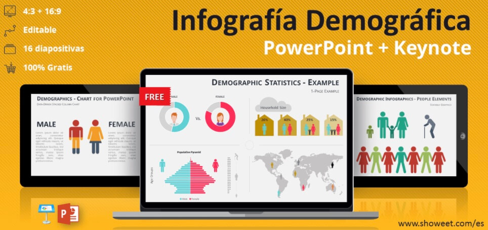 Plantilla de PowerPoint creativa para infografía demográfica