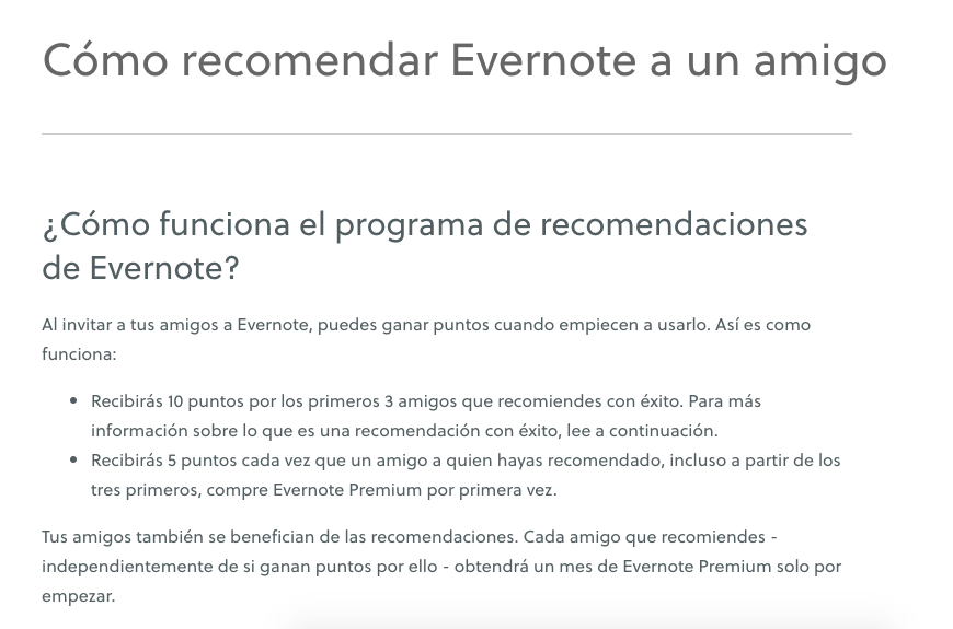 Ejemplo de programa de referidos: ideas de Evernote