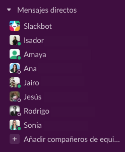 Lista de usuarios de Slack