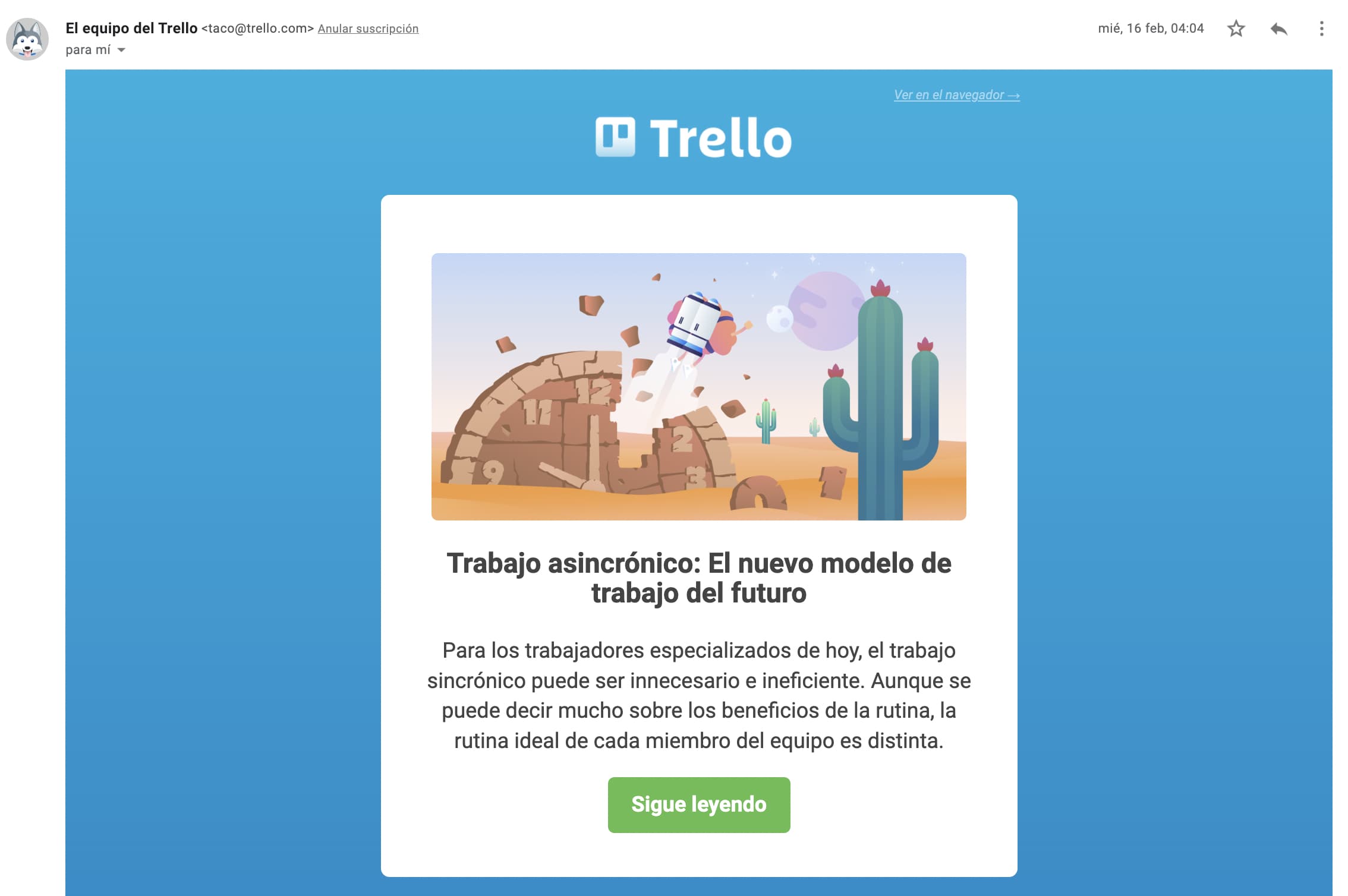 Ejemplo de email marketing B2B de Trello